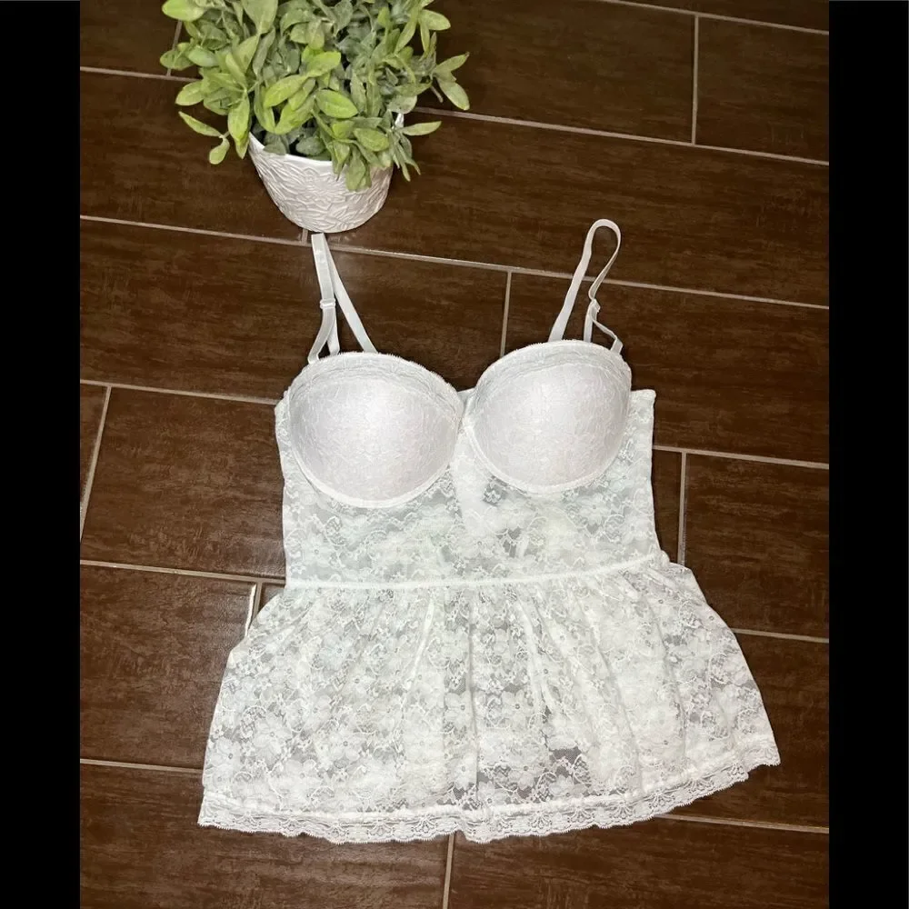 Rene Rofe white lace long flowy push up bralette sz large